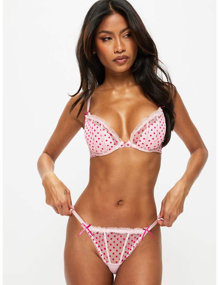 Mesh Polka Dot Wired Plunge Bra Set (A-G) 6 of 9