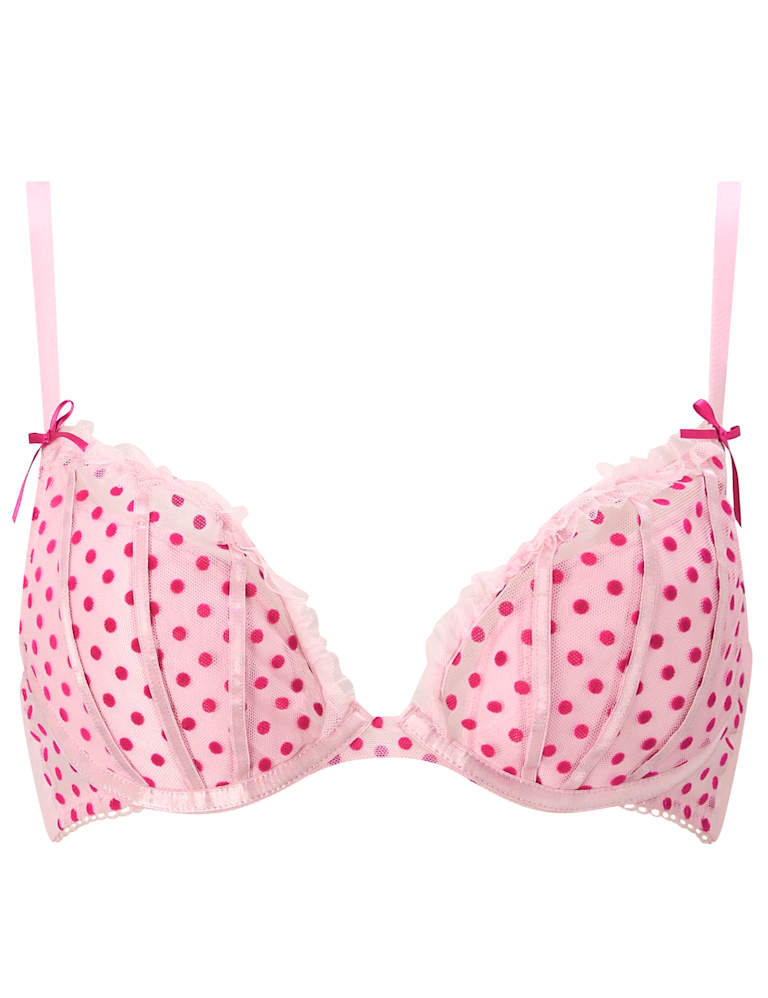 Mesh Polka Dot Wired Plunge Bra Set (A-G) 2 of 9