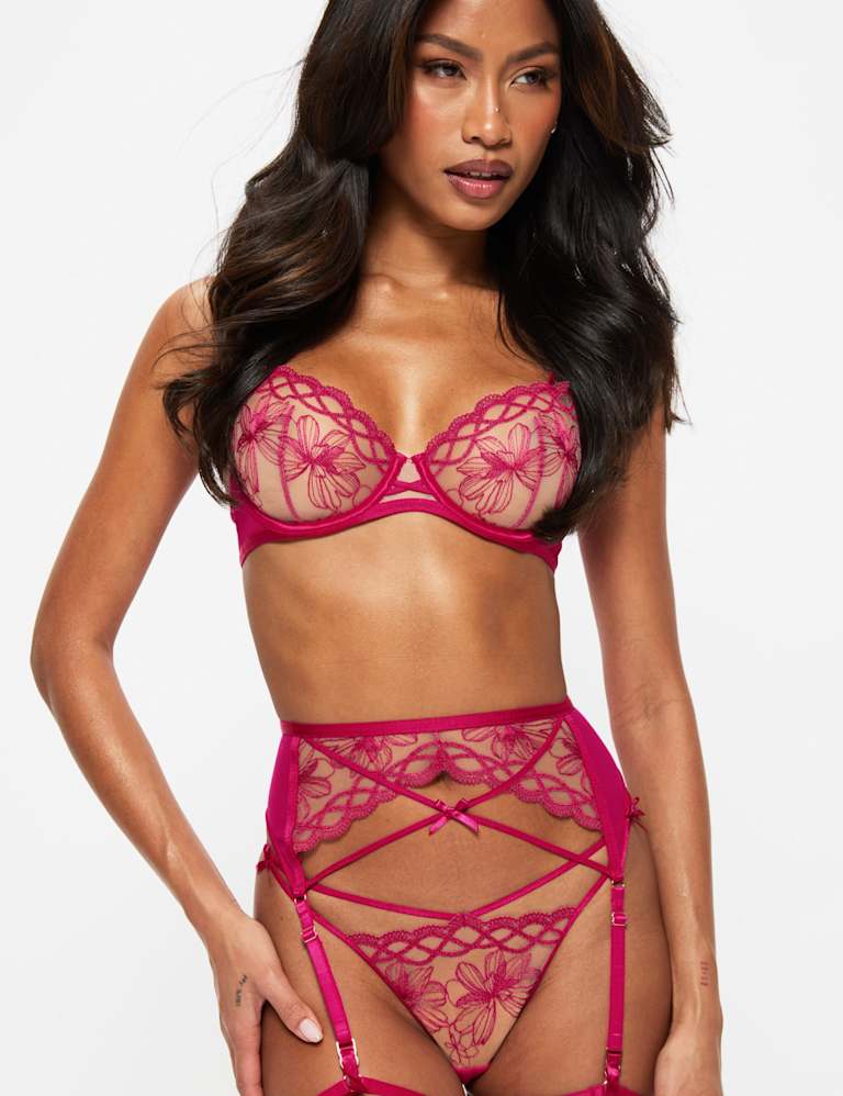 Mesh Embroidered Wired Balcony Bra Set (A-G) 6 of 9
