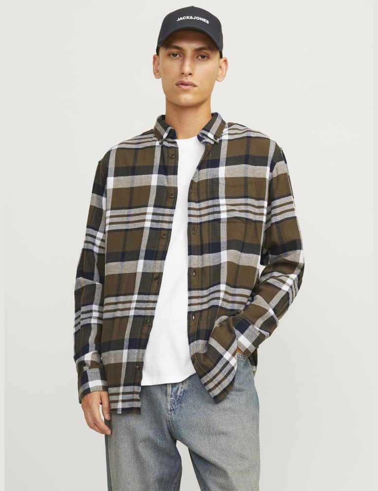 Slim Fit Pure Cotton Checked Overshirt 1 of 7