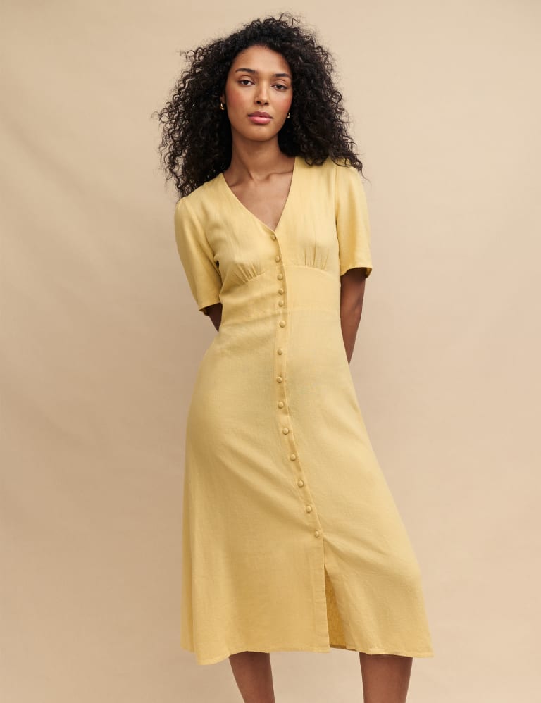 Linen Rich V-Neck Midi Tea Dress 4 of 4