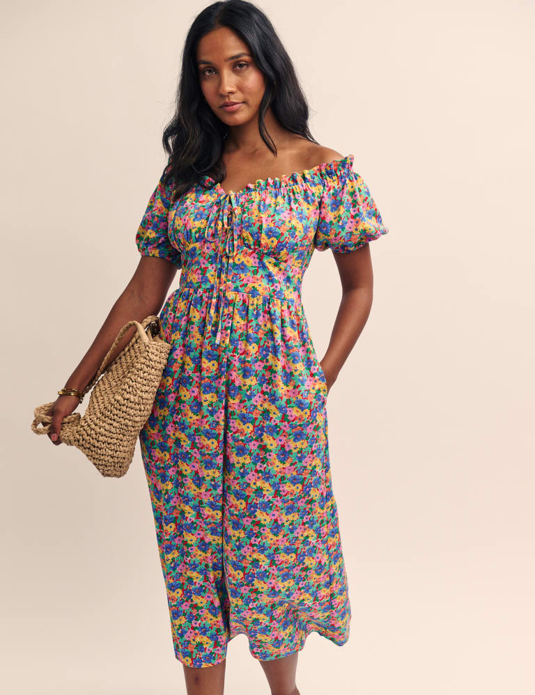 Floral Tie Detail Puff Sleeve Midi Dress 2 of 5