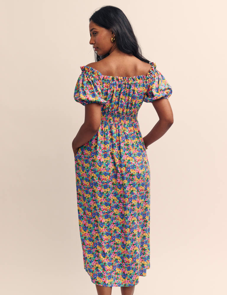 Floral Tie Detail Puff Sleeve Midi Dress 3 of 5