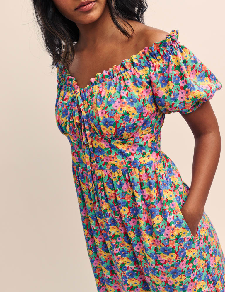 Floral Tie Detail Puff Sleeve Midi Dress 4 of 5