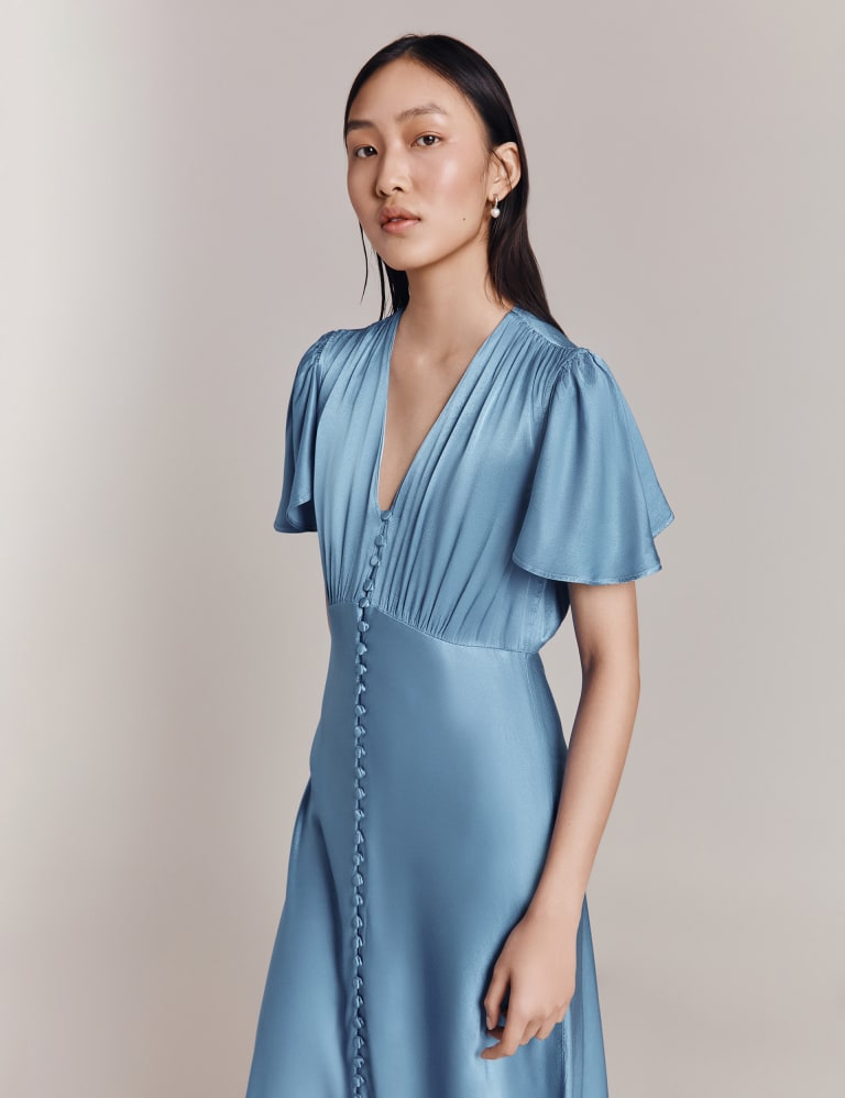 Satin V-Neck Button Front Midaxi Tea Dress | Ghost | M&S 