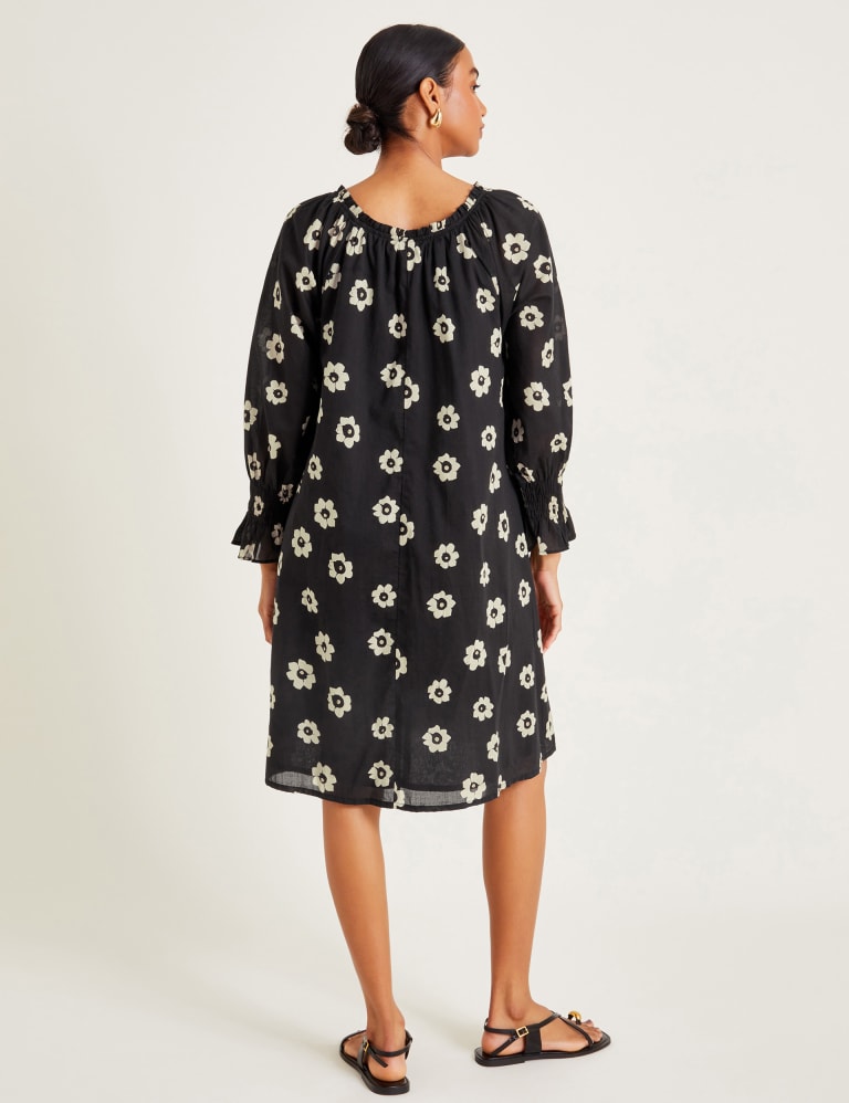 Pure Cotton Printed Tie Neck Smock Dress 4 of 5