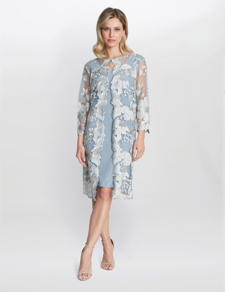 Embroidered Lace Knee Length Shift Dress Gina Bacconi M S