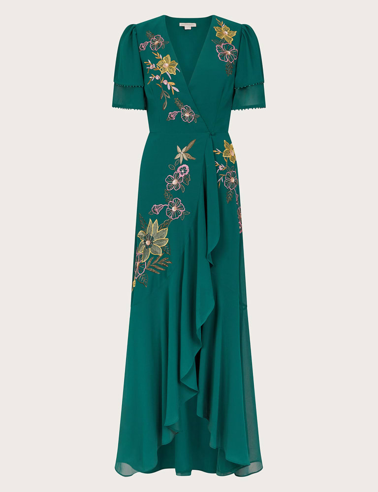 Floral Embroidered V-Neck Maxi Wrap Dress | Monsoon | M&S