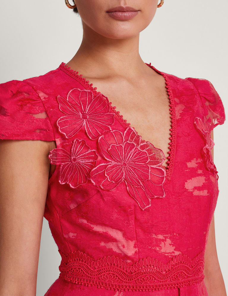 Floral Embroidered V-Neck Midi Waisted Dress | Monsoon | M&S