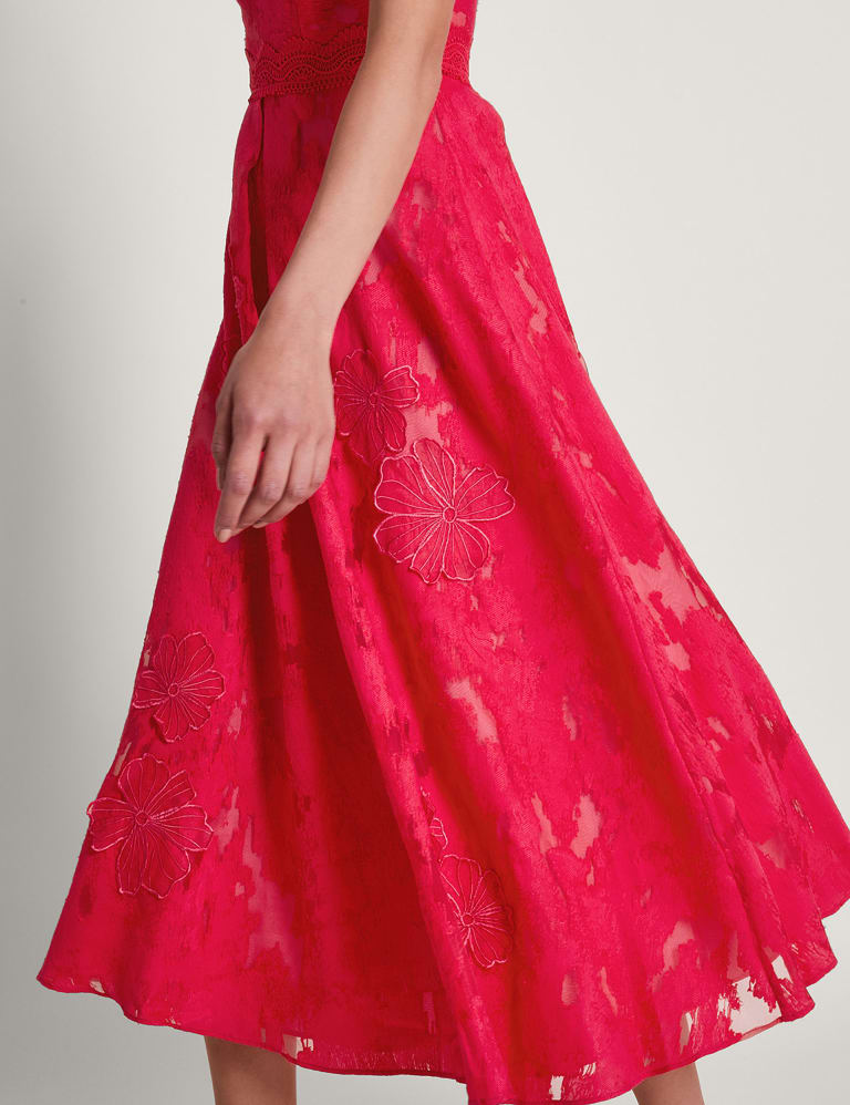 Floral Embroidered V-Neck Midi Waisted Dress | Monsoon | M&S