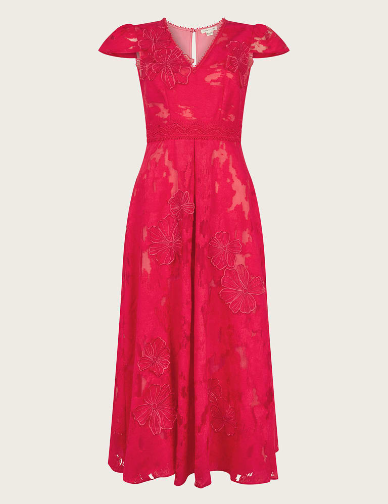 Floral Embroidered V-Neck Midi Waisted Dress | Monsoon | M&S