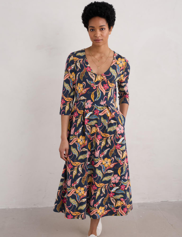 Cotton Rich Floral Scoop Neck Midi Dress 3 of 5