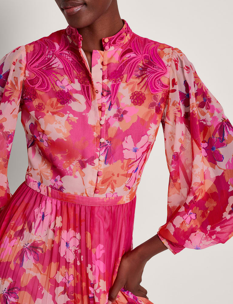 Floral Funnel Neck Midi Waisted Dress | Monsoon | M&S