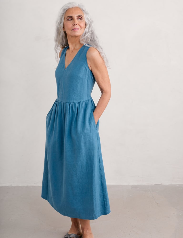 Pure Linen V-Neck Midaxi Waisted Dress | Seasalt Cornwall | M&S