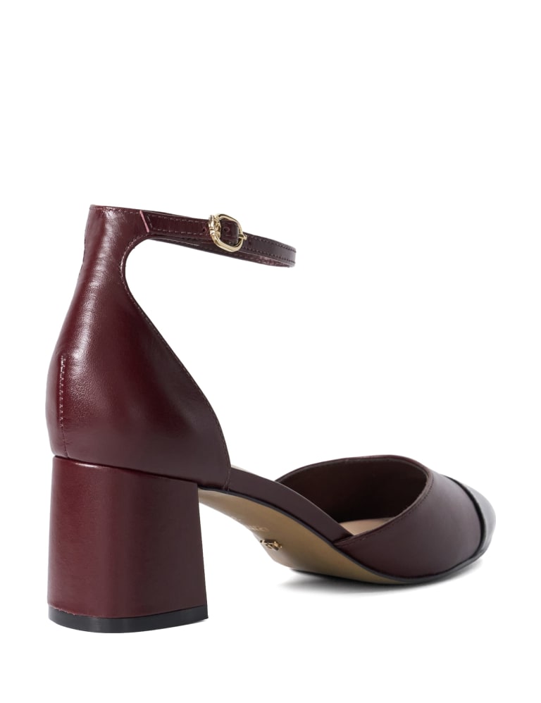 Leather Ankle Strap Block Heel Court Shoe 4 of 5