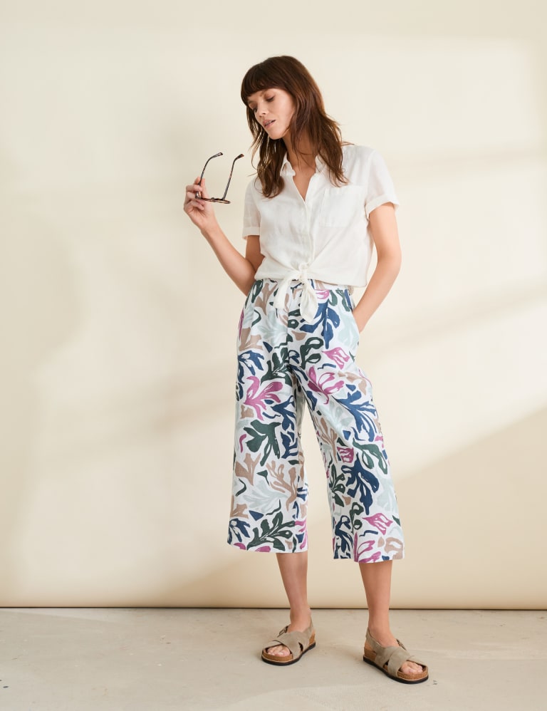 Pure Linen Sea Frond Print Wide Leg Culottes 1 of 6