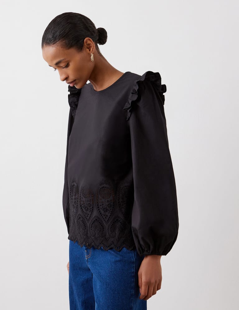 Pure Cotton Ruffle Cutwork Detail Blouse 4 of 5