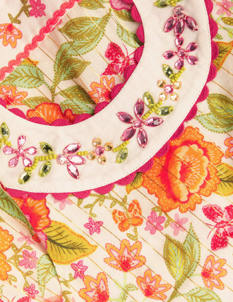 Pure Cotton Floral Embellished Dress (3-15 Yrs) | Monsoon | M&S