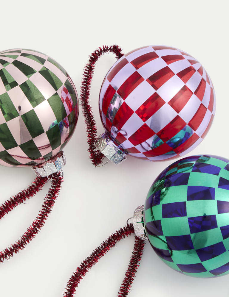 3pk Glass Checkerboard Baubles 3 of 4