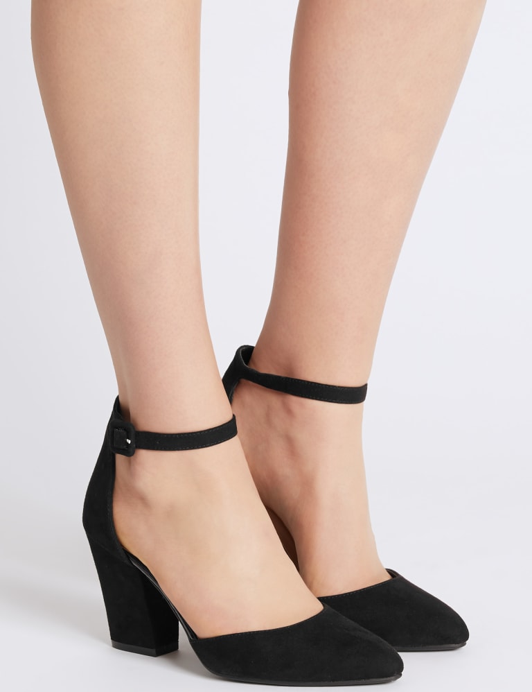 Block Heel Ankle Strap Court Shoes M S Collection M S IE