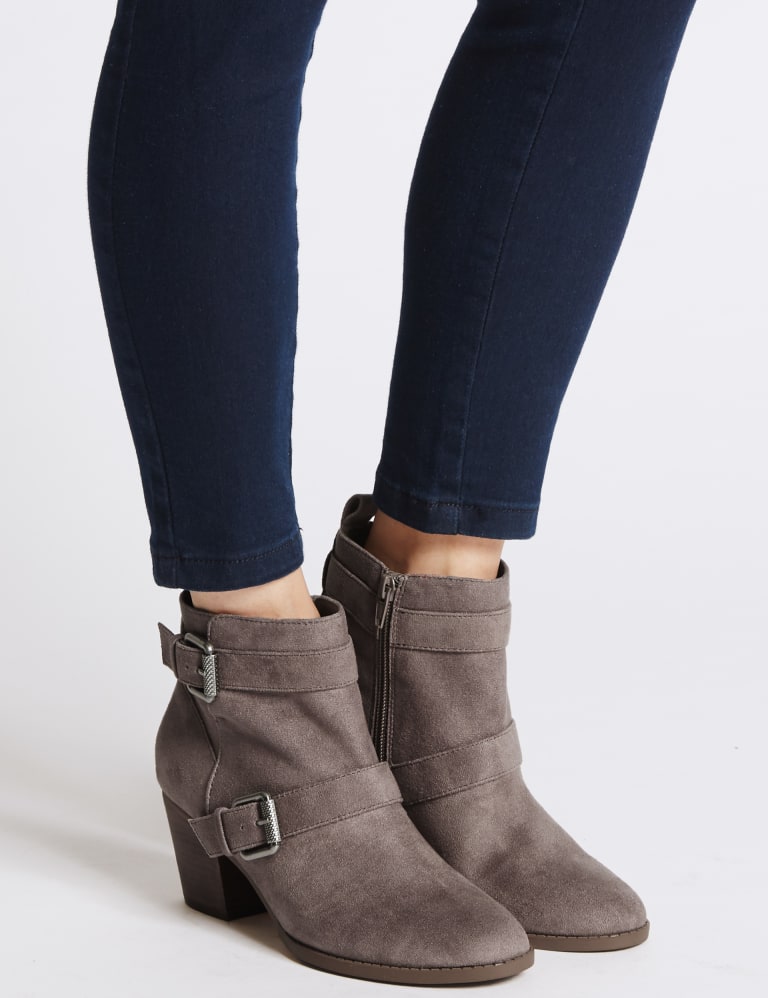 Block heel zip side ankle boots cheap