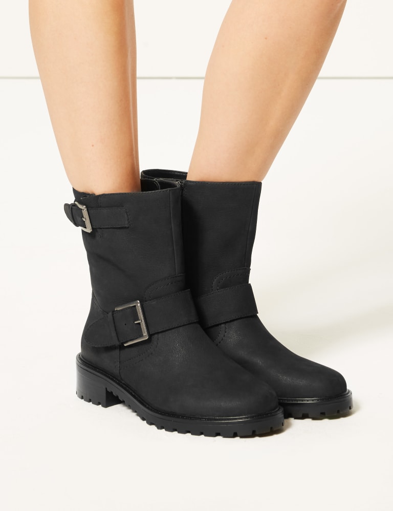 Wide Fit Leather Biker Ankle Boots M S Collection M S IE