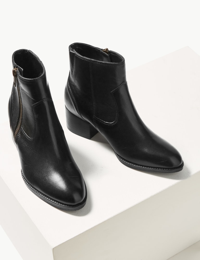 Leather Block Heel Ankle Boots M S Collection M S IE