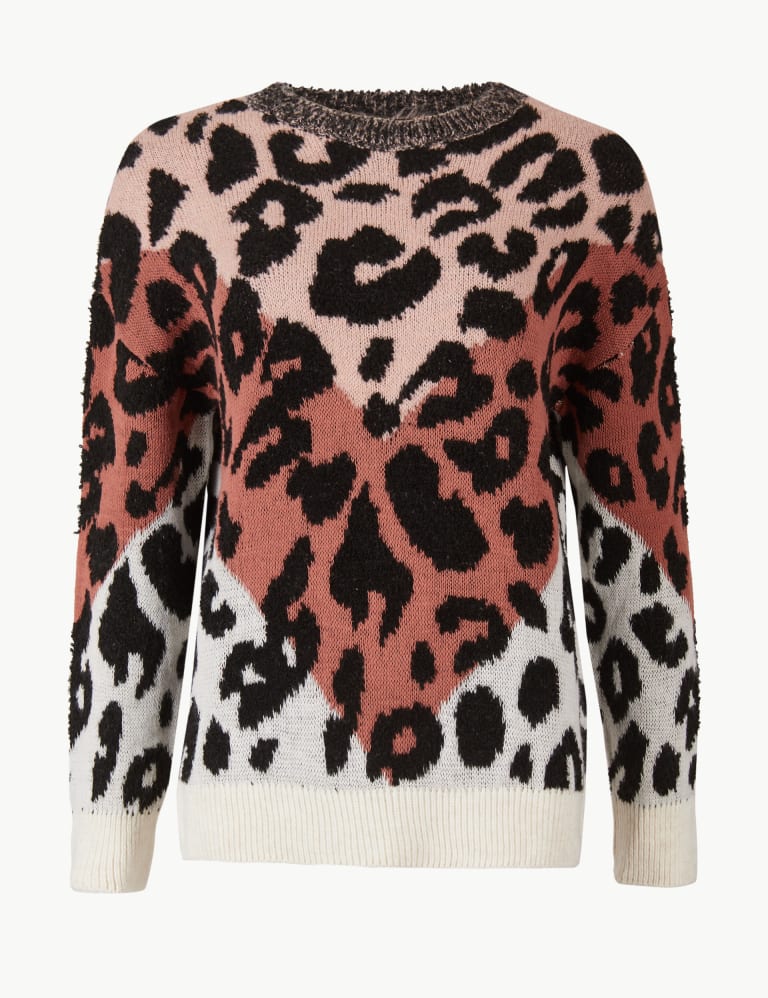 Animal Print Round Neck Jumper M S Collection M S IE