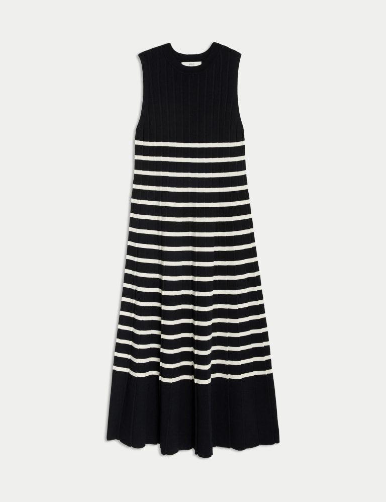 Striped Ribbed Knitted Midi Dress 2 of 8