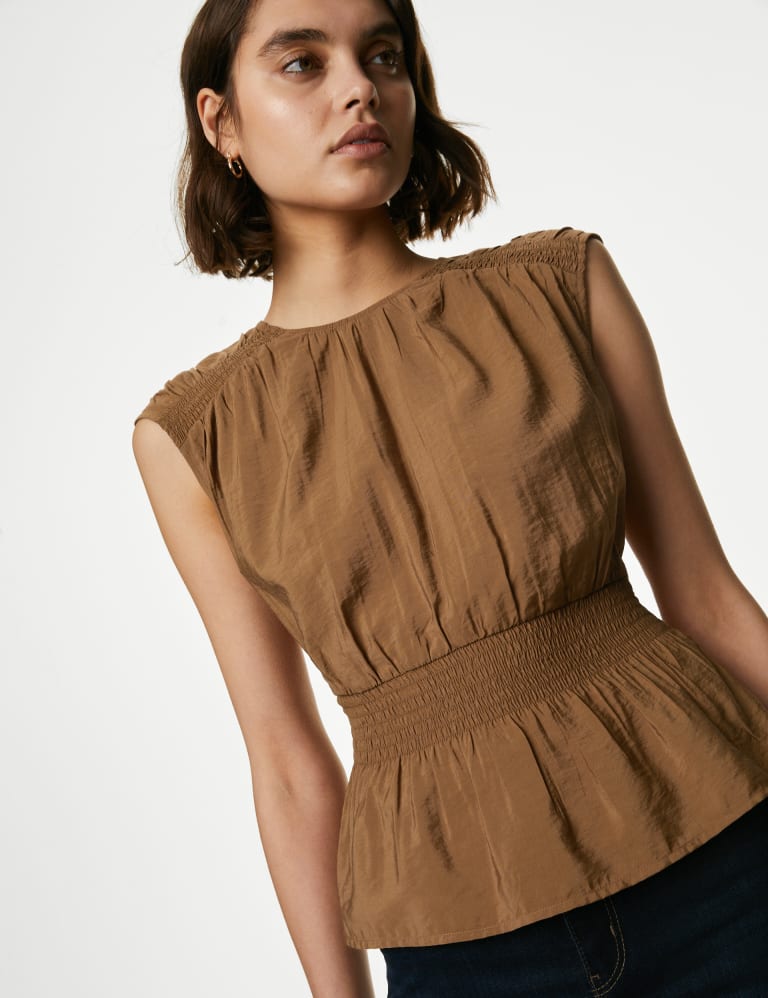 Crew Neck Smocked Shirred Detail Blouse | M&S Collection | M&S