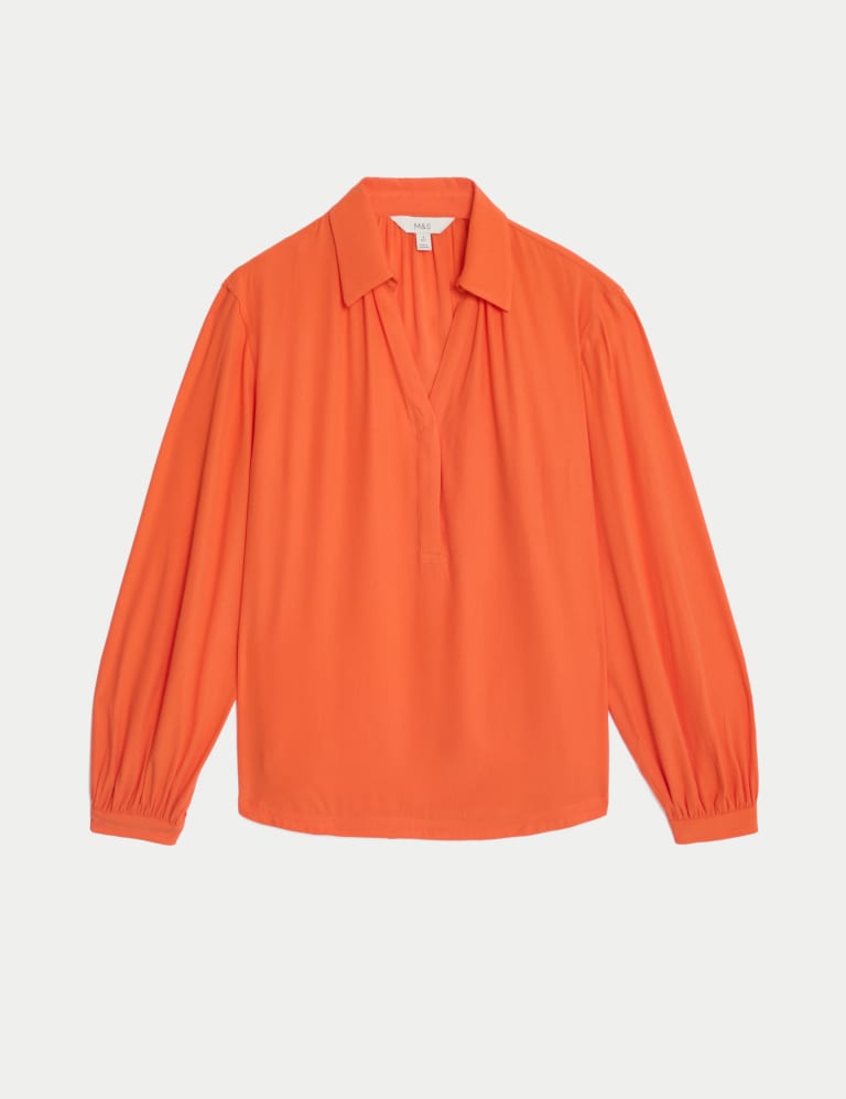 Lyocell Rich Collared V-Neck Popover Blouse 2 of 5