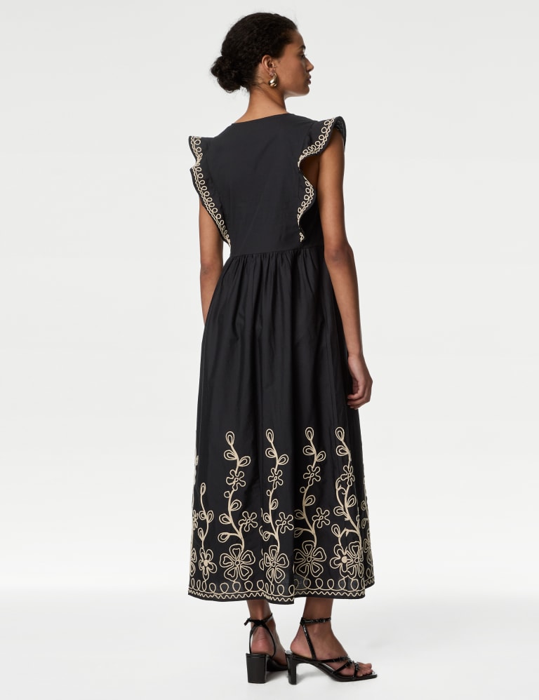 Pure Cotton Embroidered V-Neck Midi Dress | M&S Collection | M&S