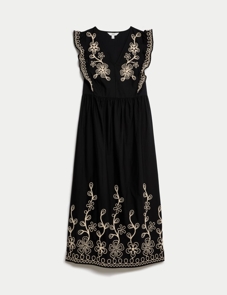 Pure Cotton Embroidered V-Neck Midi Dress | M&S Collection | M&S
