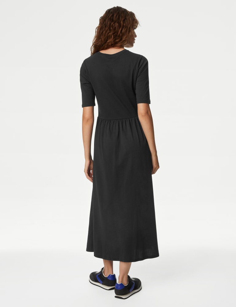 Jersey Round Neck Midi Waisted Dress 5 of 5