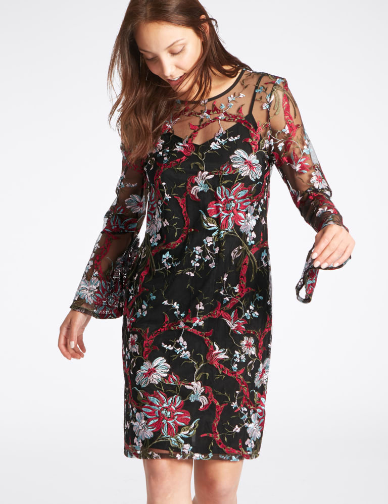 Embroidered Botanical Mesh Tunic Dress M S Collection M S IE