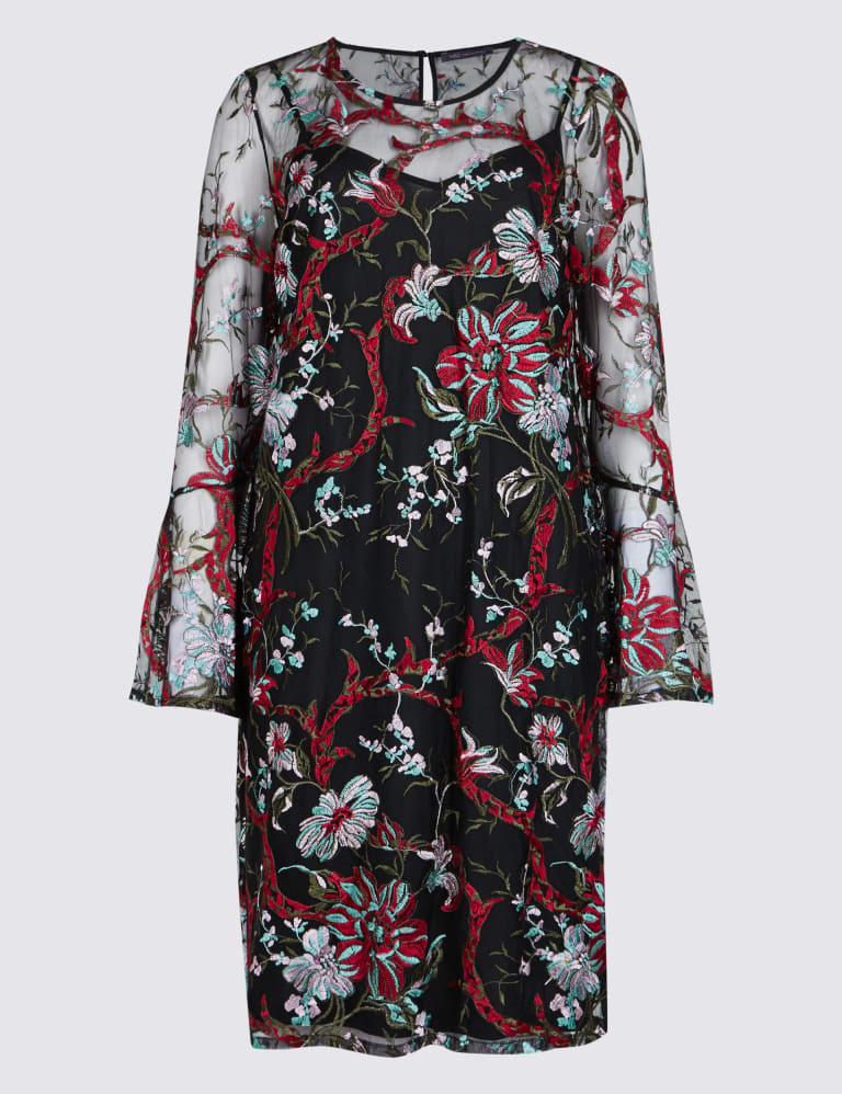 Embroidered Botanical Mesh Tunic Dress M S Collection M S IE