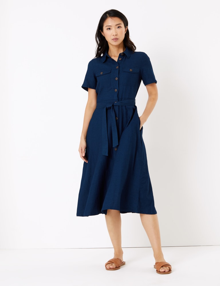 Belted midi shirt dress clearance
