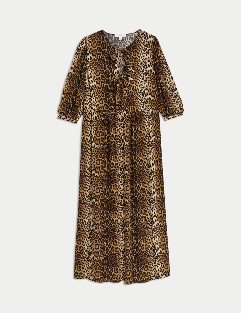 Animal Print Tie Neck Midaxi Waisted Dress M S Collection M S IE