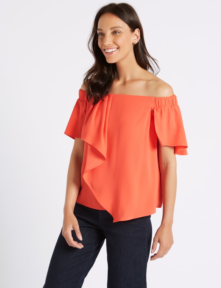 Ruffle sleeve bardot top new arrivals