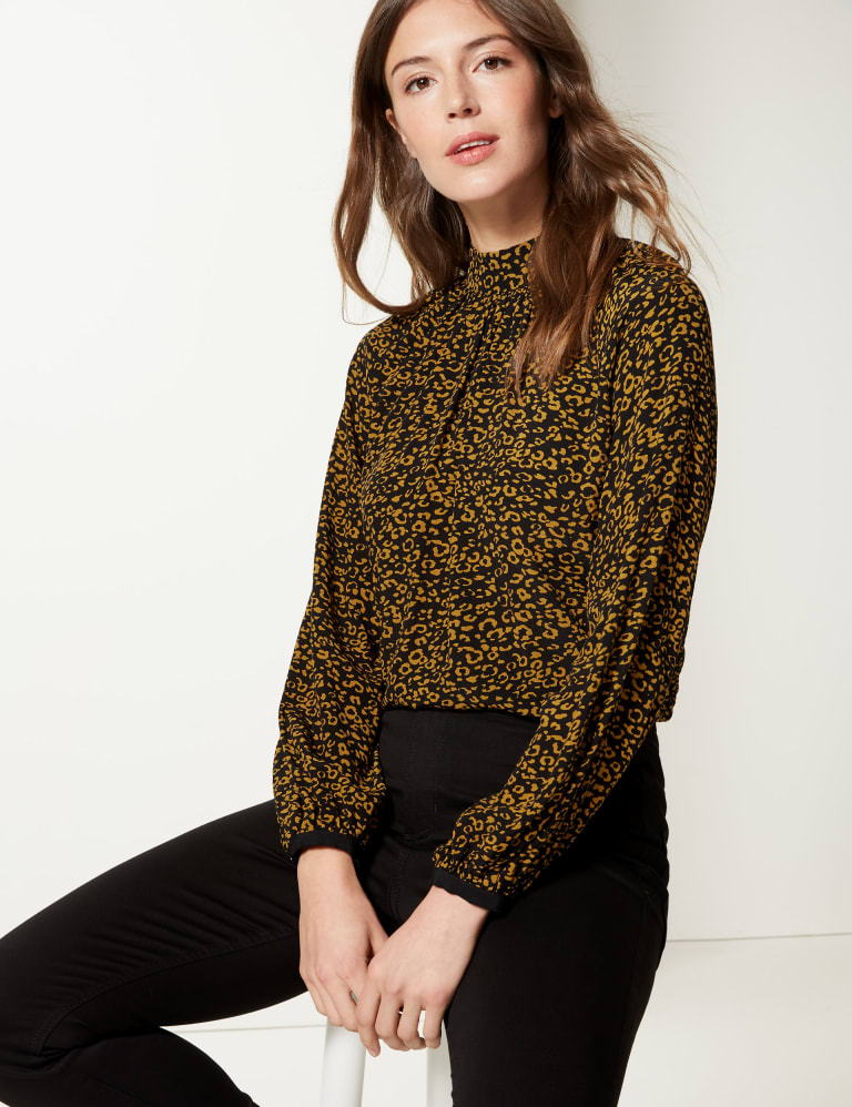 Animal Print High Neck Blouse M S Collection M S IE