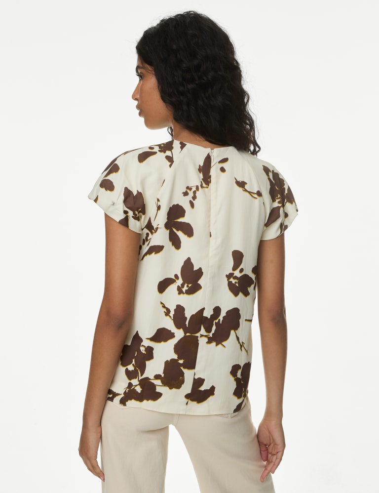 Satin Floral Pleat Detail Cap Sleeve Blouse | M&S Collection | M&S