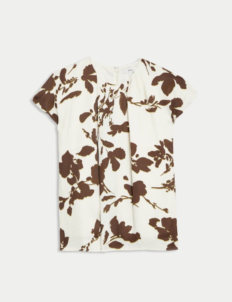 Satin Floral Pleat Detail Cap Sleeve Blouse | M&S Collection | M&S