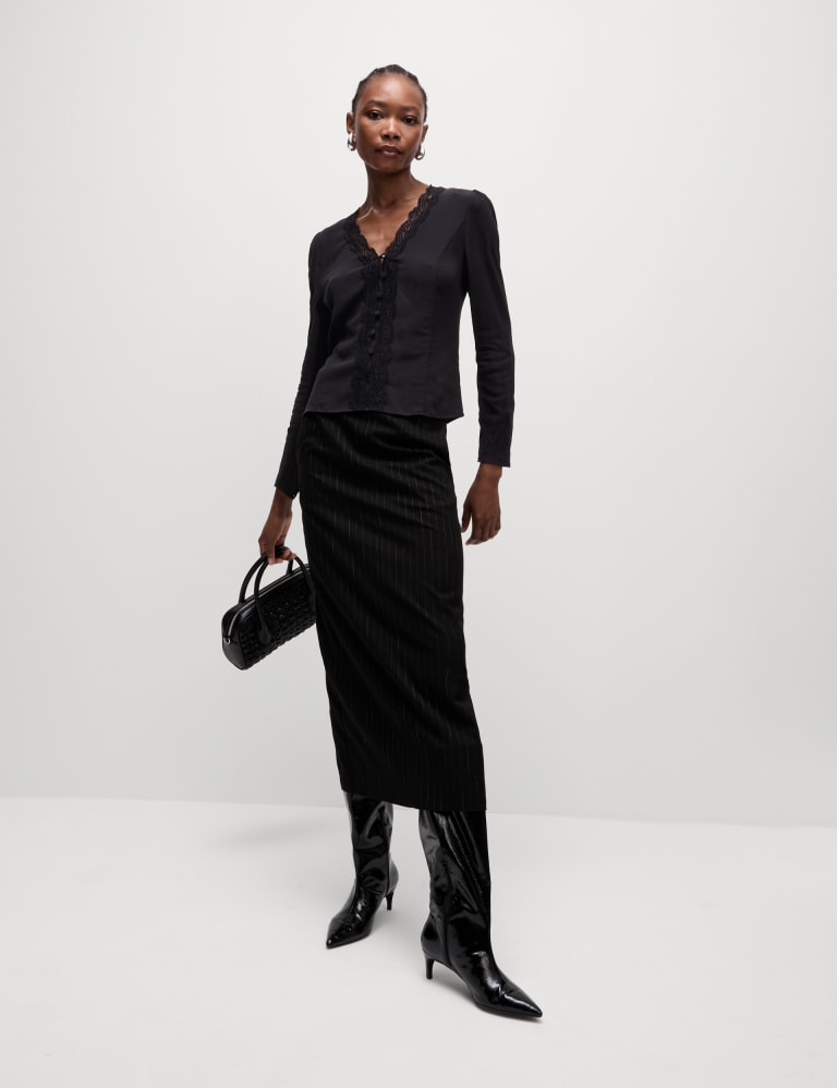 V-Neck Lace Detail Button Through Blouse | M&S Collection | M&S
