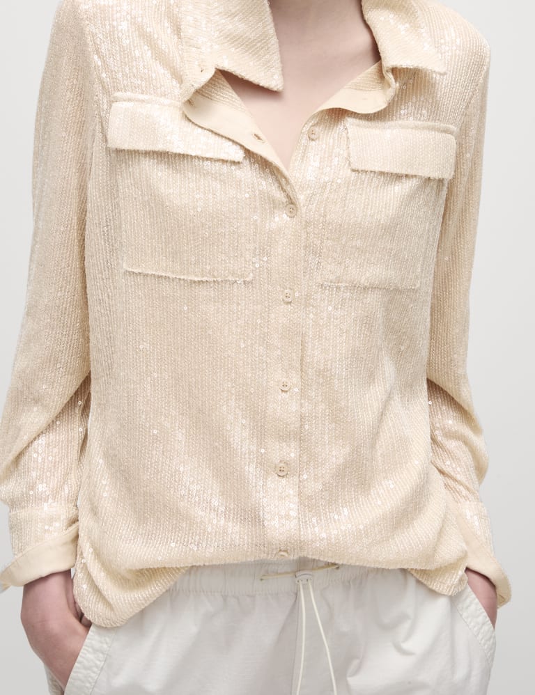 Sequin Collared Shirt | M&S Collection | M&S