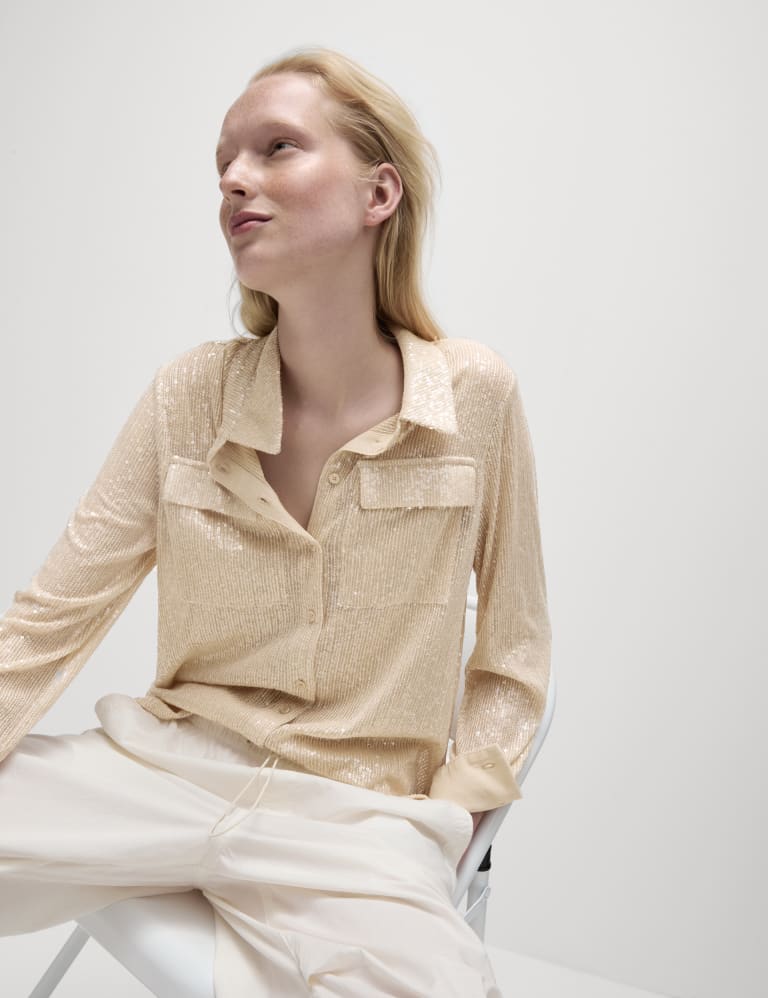 Sequin Collared Shirt | M&S Collection | M&S 