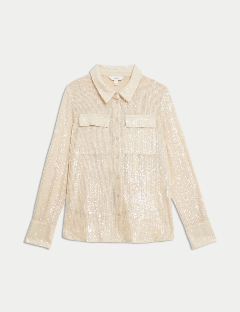 Sequin Collared Shirt | M&S Collection | M&S 