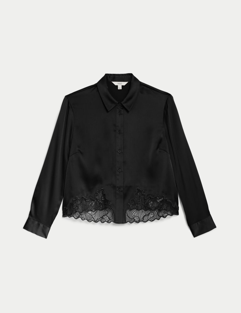 Satin Button Through Lace Detail Shirt 2 of 6