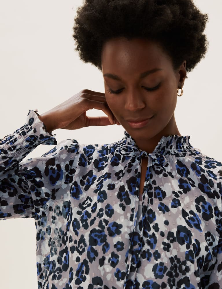 Animal print high neck blouse shop