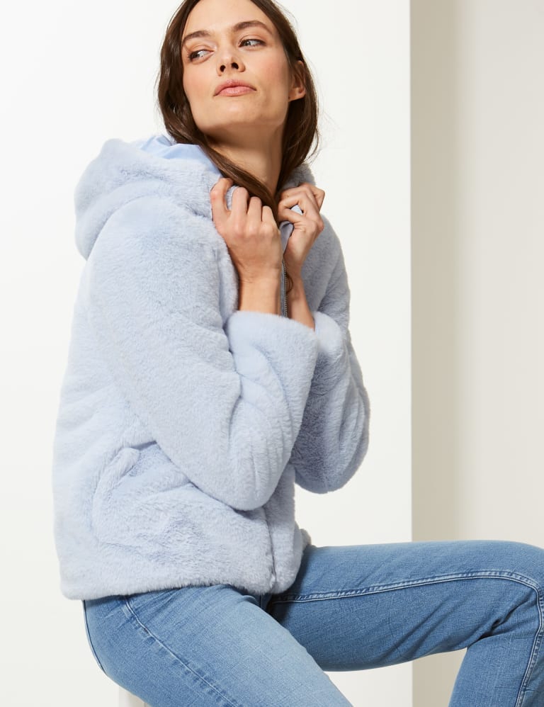Hooded Faux Fur Jacket M S Collection M S IE