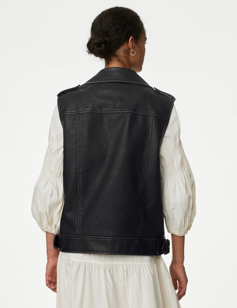 Faux Leather Aged Relaxed Biker Gilet 7 of 8